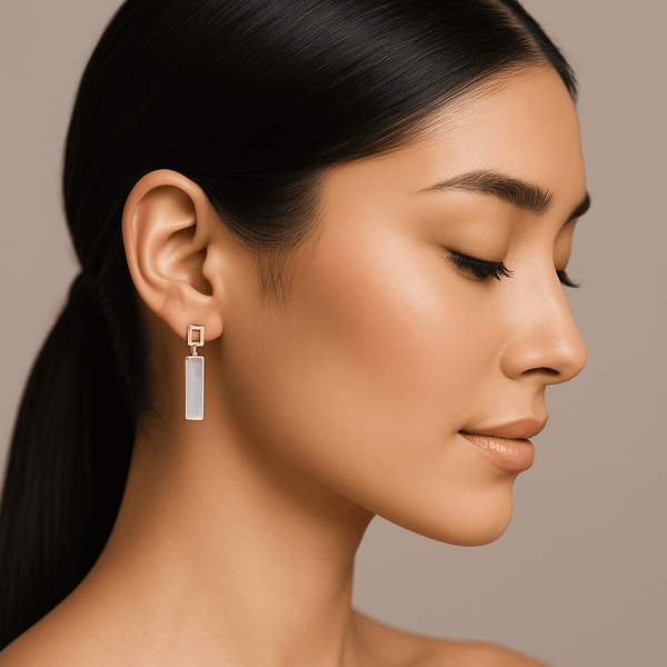 Silver Mother-of-Pearl Rectangle Drop Earrings