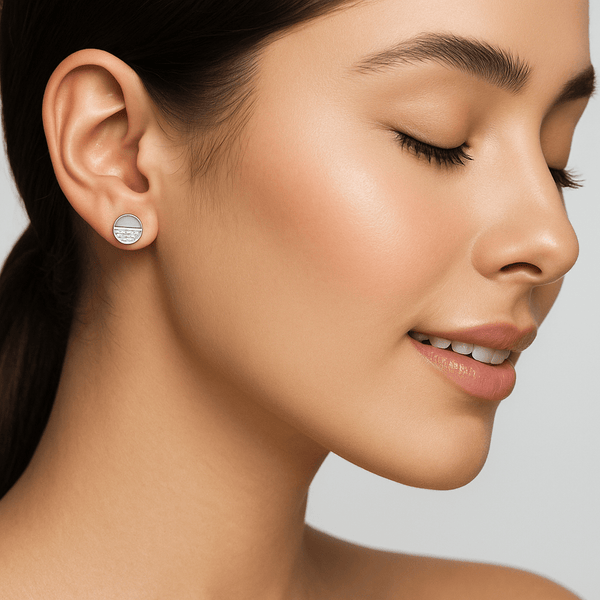 Silver Half-Moon Pearl & CZ Stud Earrings
