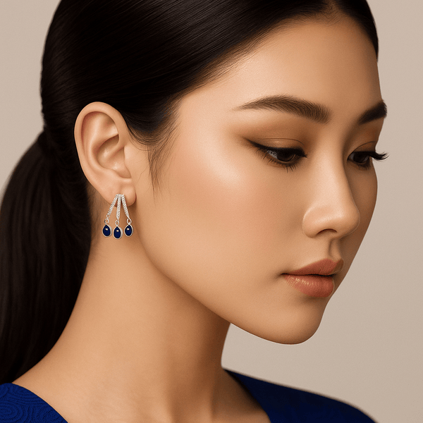 Silver Blue Sapphire Drop Earrings