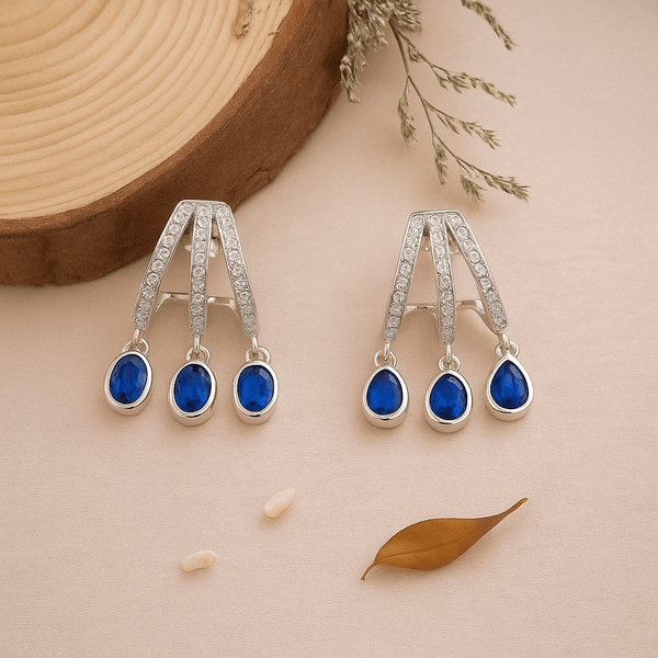 Silver Blue Sapphire Drop Earrings