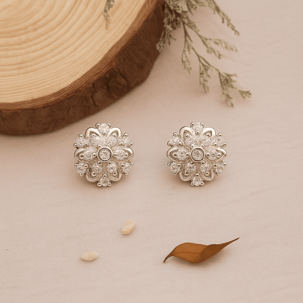 Silver Floral zircon Stud Earrings