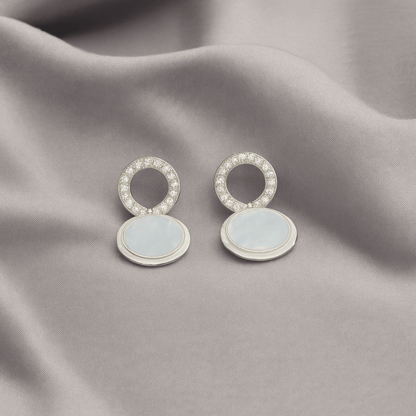 Silver Circle zircon & Pearl Drop Earrings