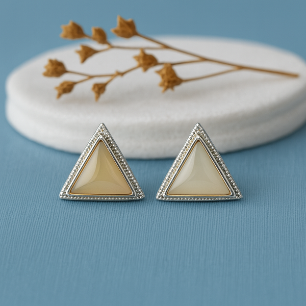 Elegant Triangle Mother-of-Pearl Silver Stud Earrings