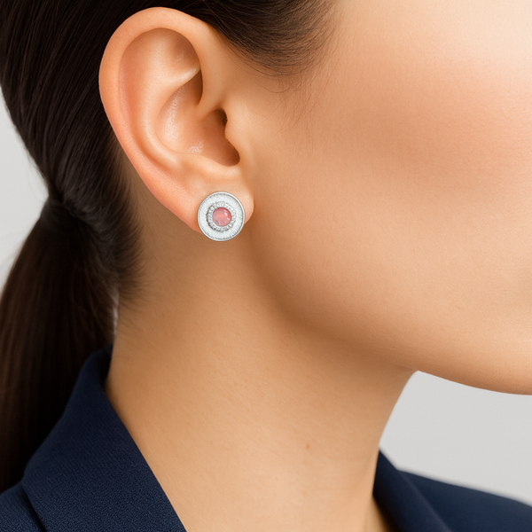 Mother-of-Pearl Circle Halo Silver Stud Earrings