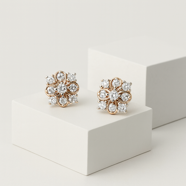 Floral Cluster Dual-Tone Silver Stud Earrings