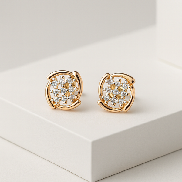 Elegant Rose-Gold Framed Silver Stud Earrings