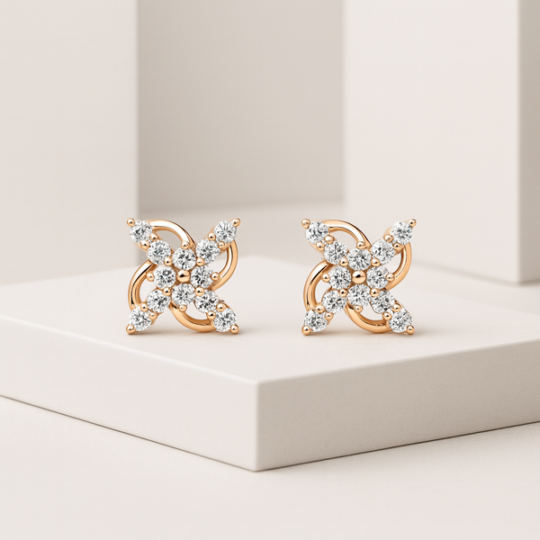 Elegant  Floral-Cross Silver Stud Earrings