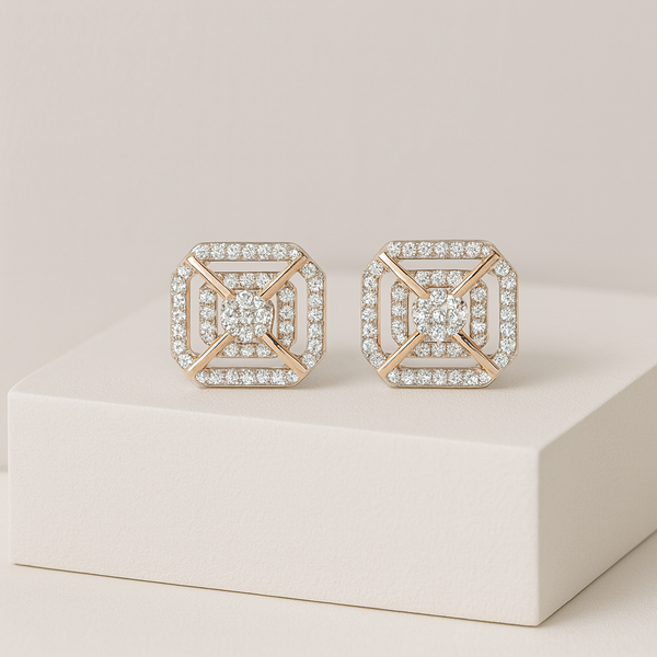 Art Deco Rose Gold Geometric Stud Earrings