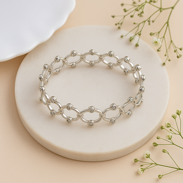 Elegant Silver Floral CZ Bracelet | Flexible Bangle