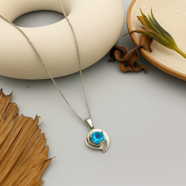 Silver Blue Stone Heart Pendant