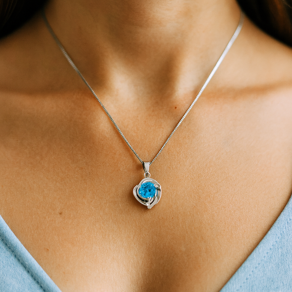 Silver Blue Stone Heart Pendant