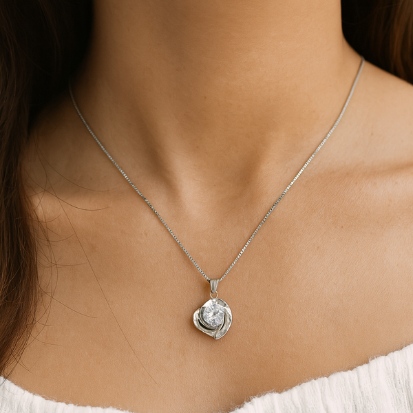 Silver Sparkling Round Stone Pendant