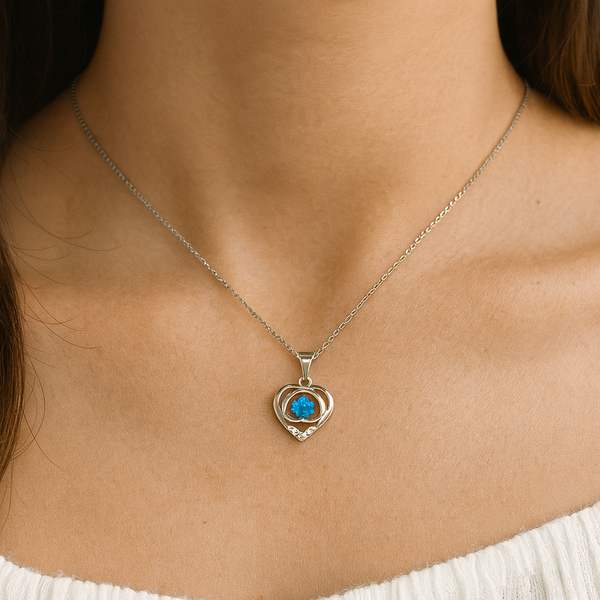 Silver Blue Heart Stone Pendant