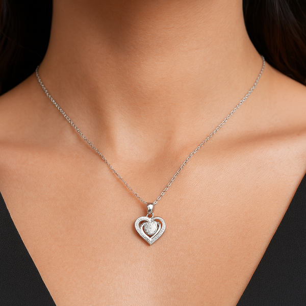 Silver Double Heart CZ Pendant