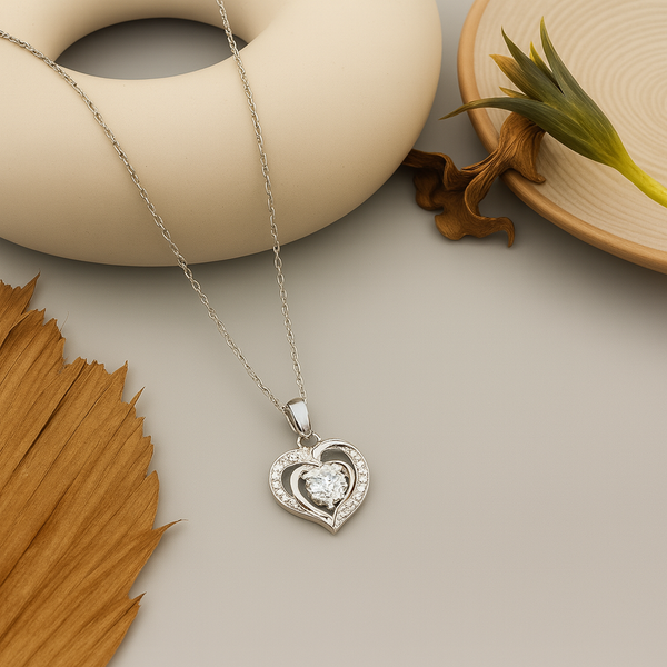 Silver Double Heart CZ Pendant