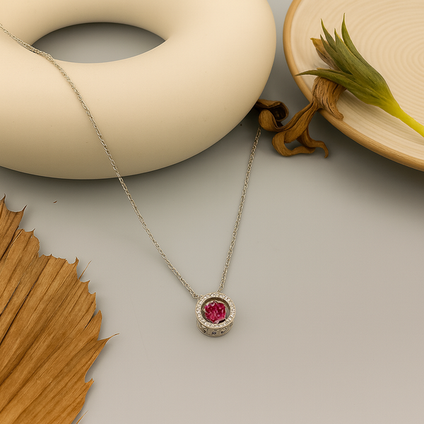 Silver Ruby zircon Halo Pendant