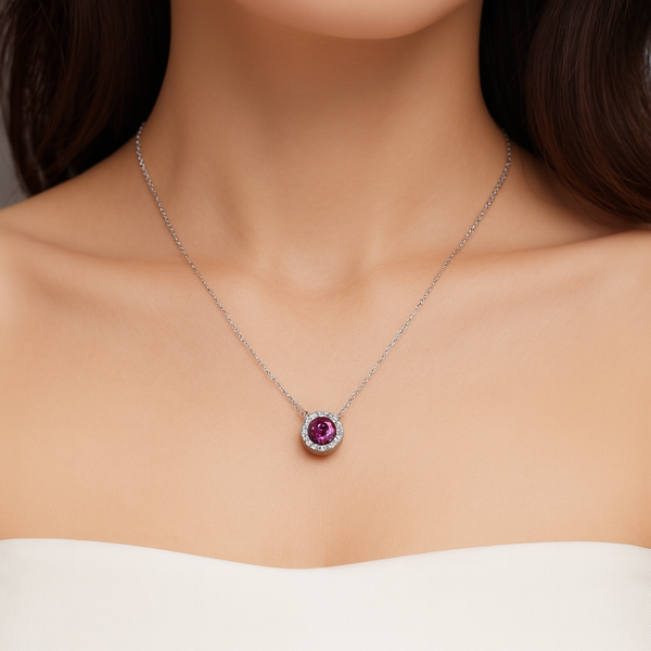 Silver Ruby zircon Halo Pendant