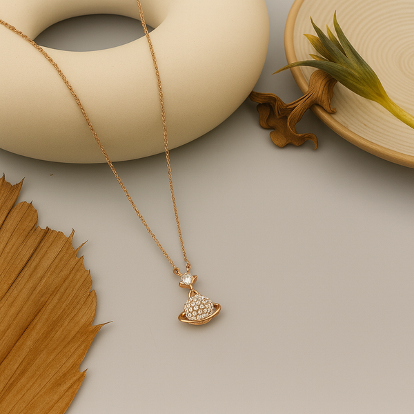 Rose Gold Planet & Star Pendant (925 Silver)