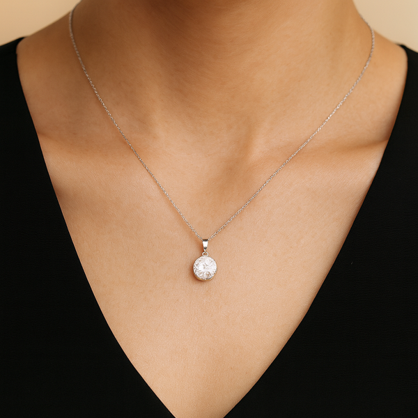 Silver Round zircon Halo Pendant
