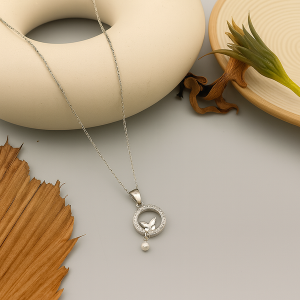 Silver  Circle Dove Pendant