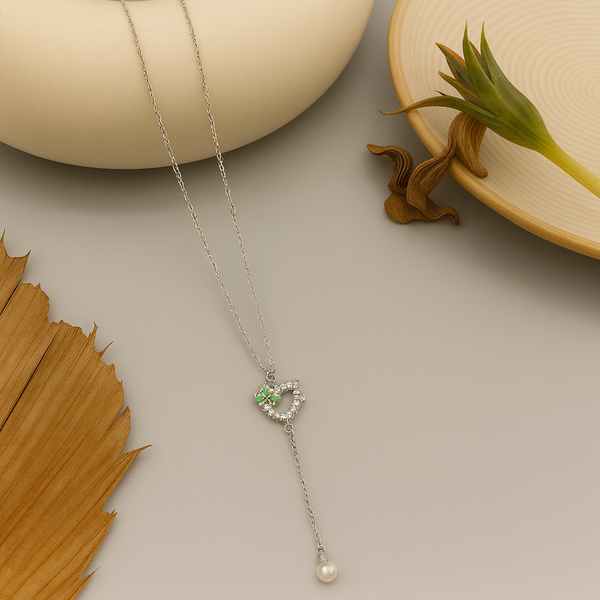 Silver Heart Lariat Pendant Necklace