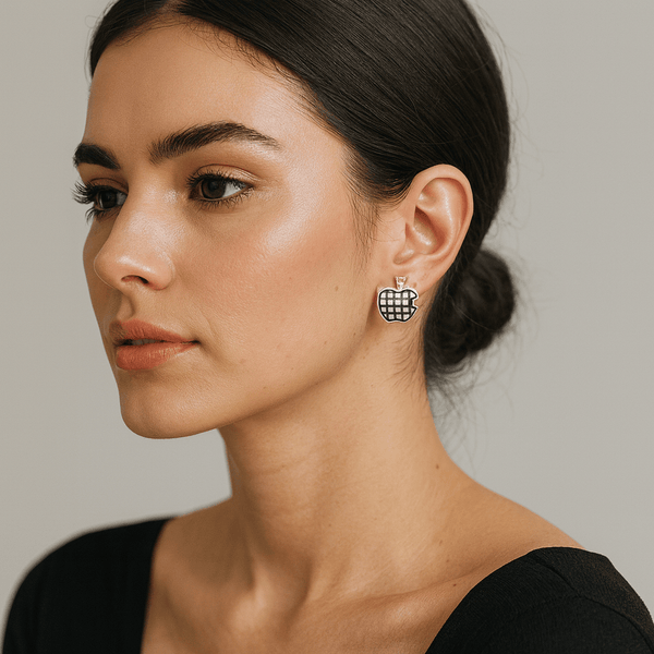 Silver Mosaic Apple Stud Earrings