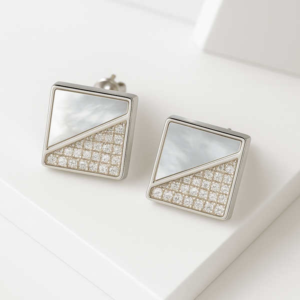 Square Mother of Pearl sterling Silver Stud Earrings