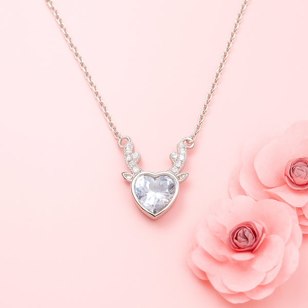 Silver Reindeer Heart Pendant