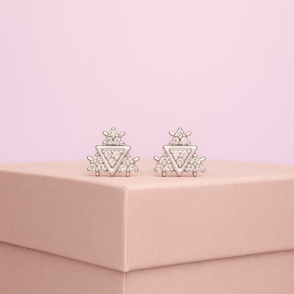 Tri-Cluster 925 Silver CZ Stud Earrings