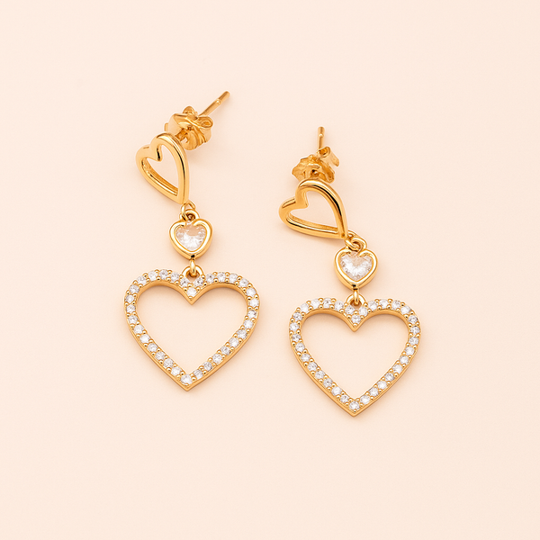 Rose Gold Triple Heart Drop Earrings