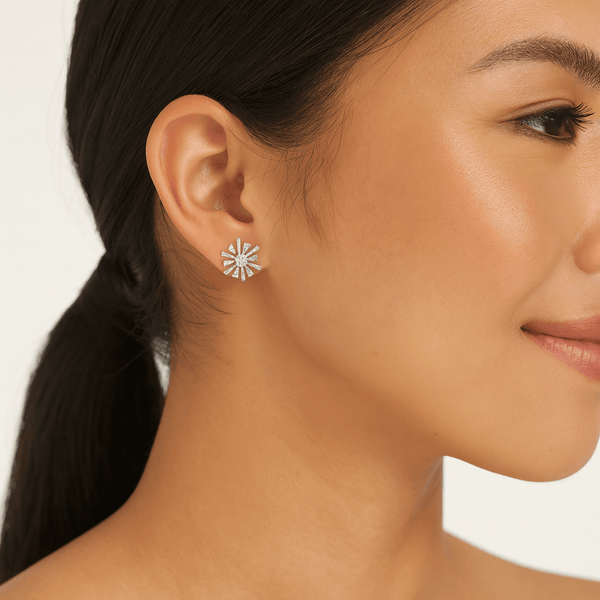 Silver Starburst zirconia Stud Earrings
