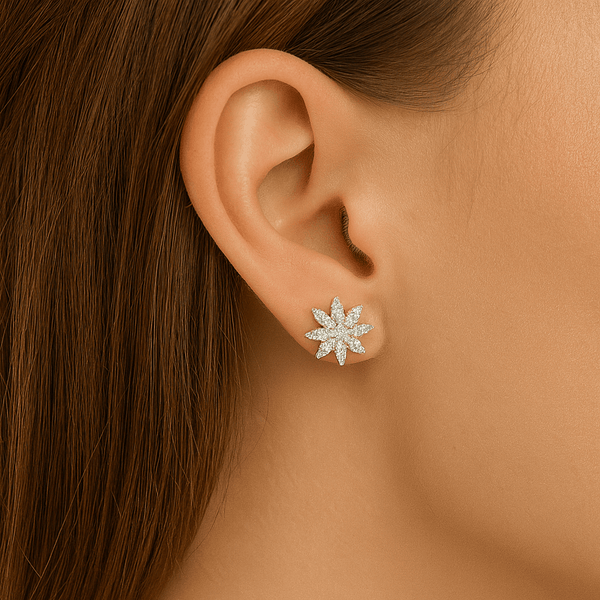 Silver Marquise CZ Floral Stud Earrings