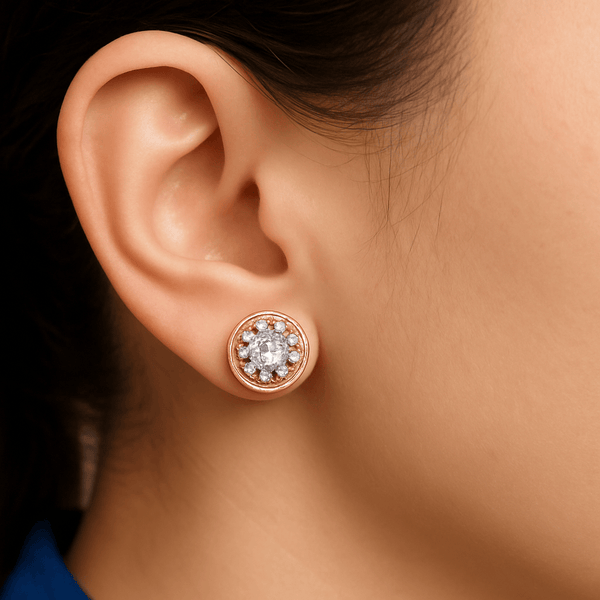 Round Floral CZ Silver Stud Earrings