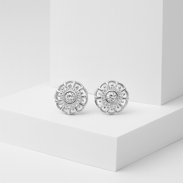 Silver Floral Openwork zirconia Stud Earrings