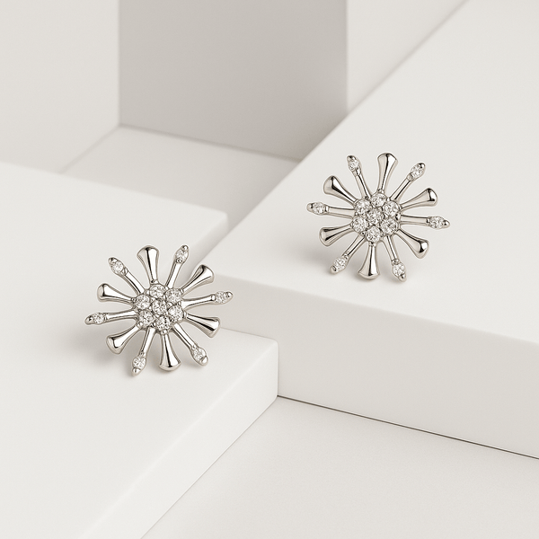 Silver Starburst zirconia Stud Earrings