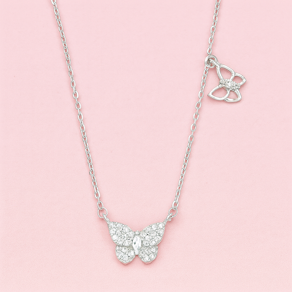 Sparkling Butterfly Silver Pendant Necklace in 925 Sterling Silver