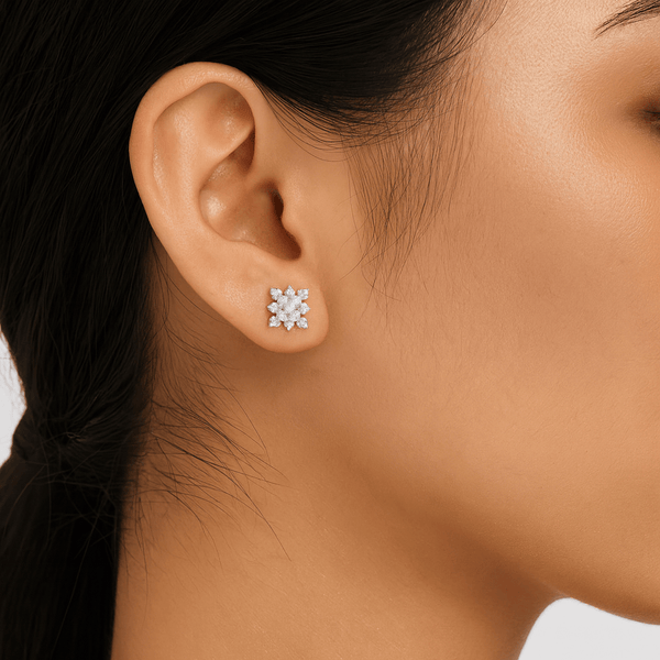 Silver Diamond-Cut Floral Cluster Stud Earrings