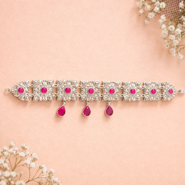 Floral Ruby Silver Guluband