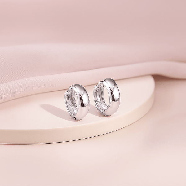 Silver Huggie Hoop Earrings in 925 Sterling Silver