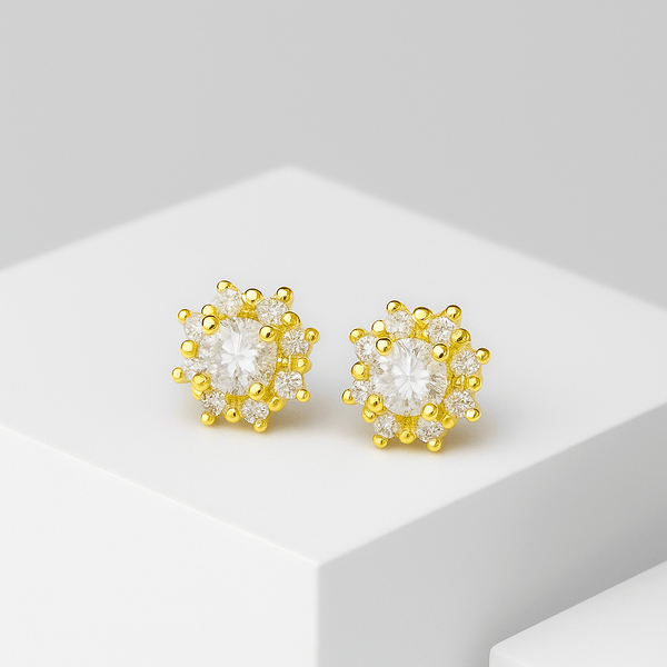 Silver Gold-Plated Flower Cluster  Stud Earrings