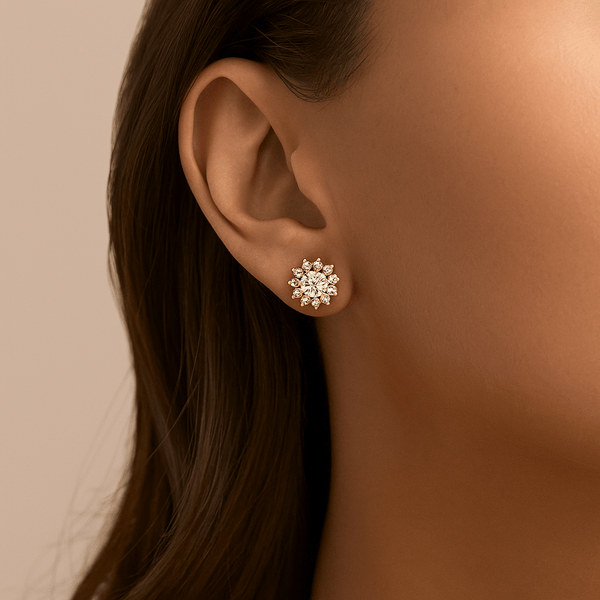 Silver Gold-Plated Flower Cluster  Stud Earrings