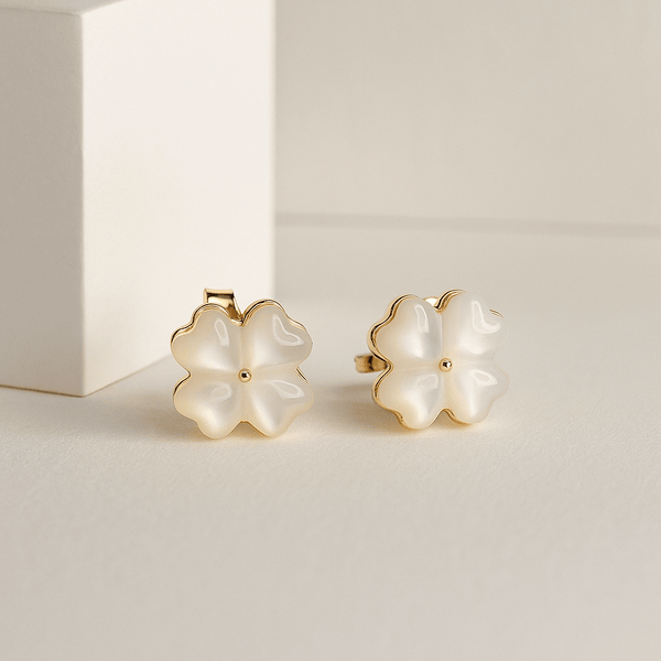 Silver Mother-of-Pearl Flower Stud Earrings