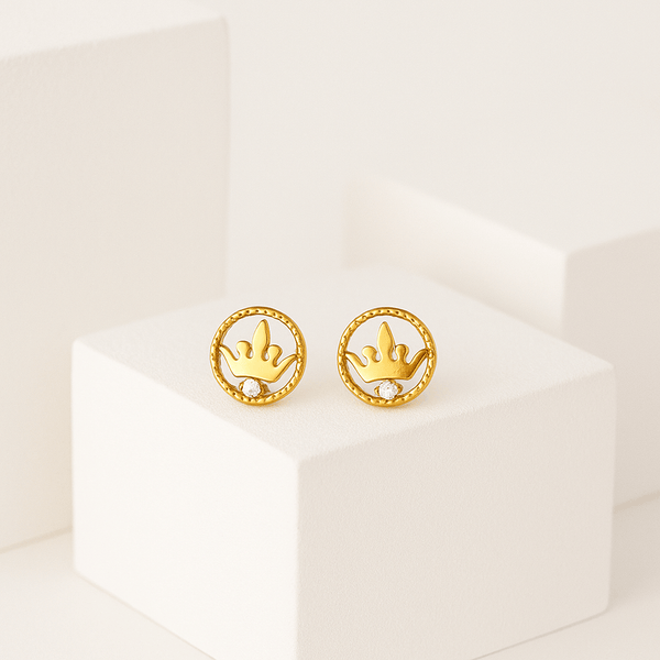 Silver Gold-Plated Crown Stud Earrings