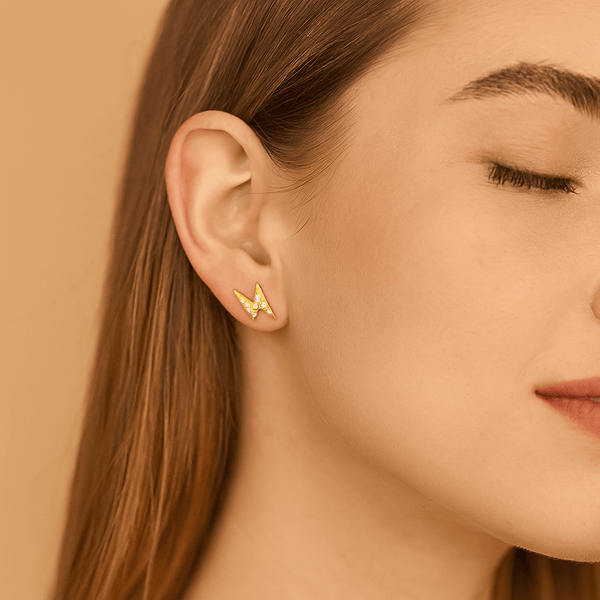 Silver Gold-Plated Lightning  Stud Earrings