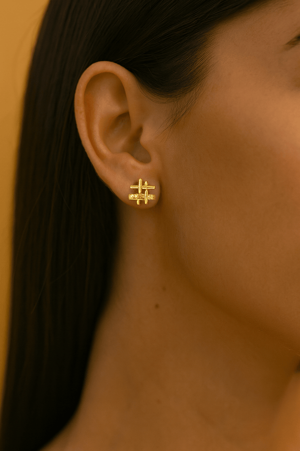 Silver Gold-Plated Cross Bar Stud Earrings
