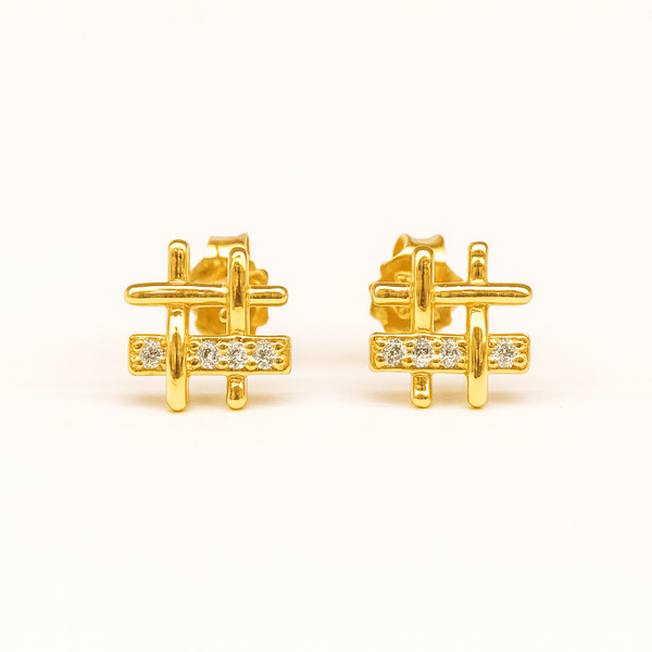 Silver Gold-Plated Cross Bar Stud Earrings