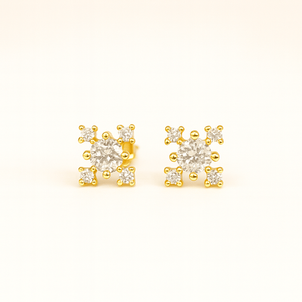 Silver Gold-Plated Snowflake CZ Stud Earrings