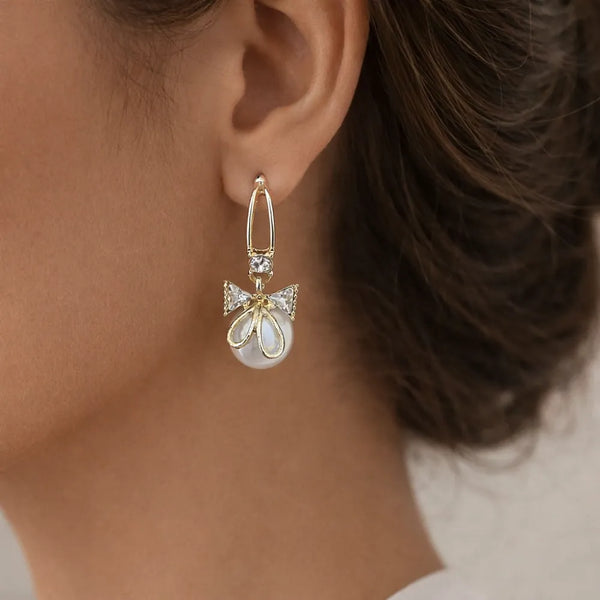 Chic Pearl Bow Anti-Tarnish Drop Earrings