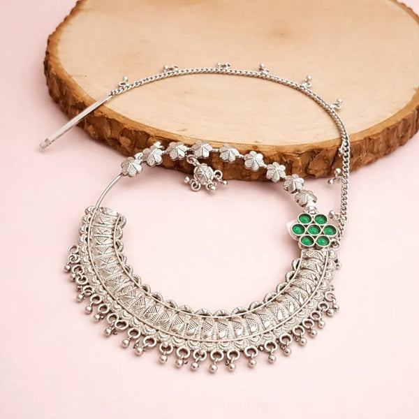 Classic Green Stone 925 Silver Nath