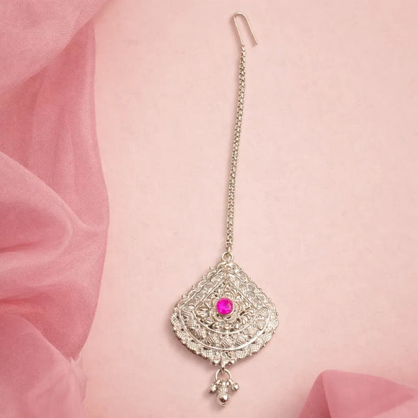 925 Silver Classic Pink Stone Maangtika